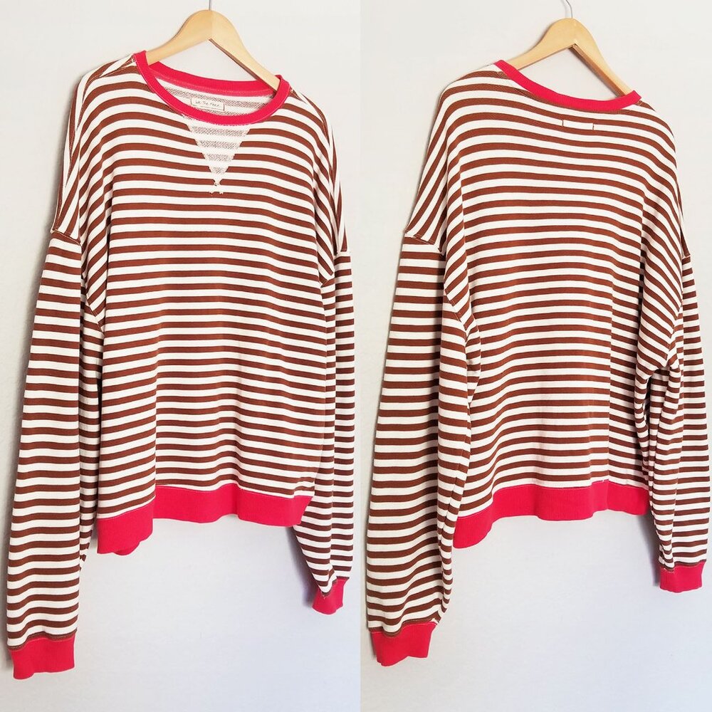 Free People We The Free Classic Striped Oversized Crewneck S Coffee Combo $98 - Picture 4 of 16